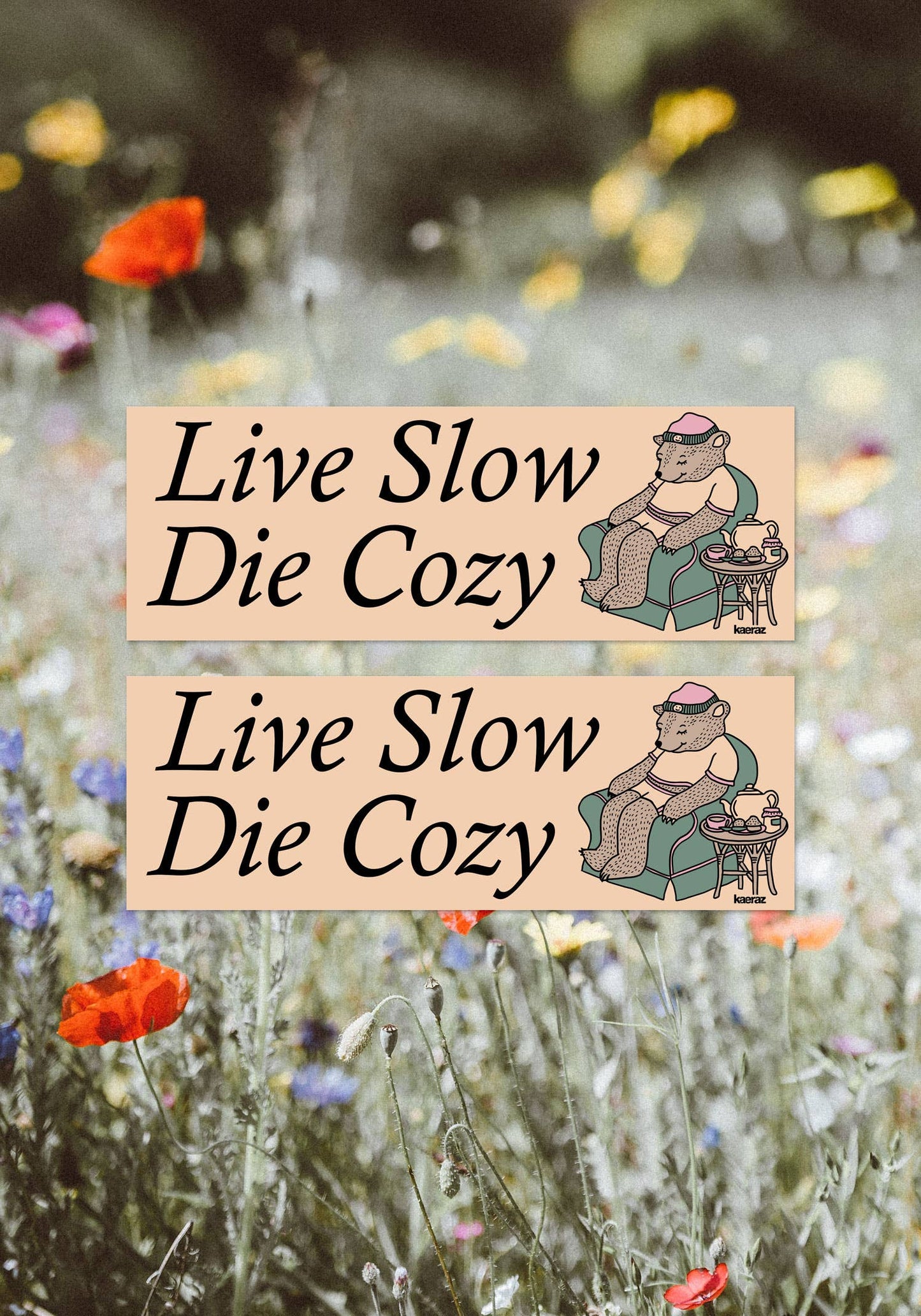 Kaeraz | Live Slow Die Cozy Bumper Sticker