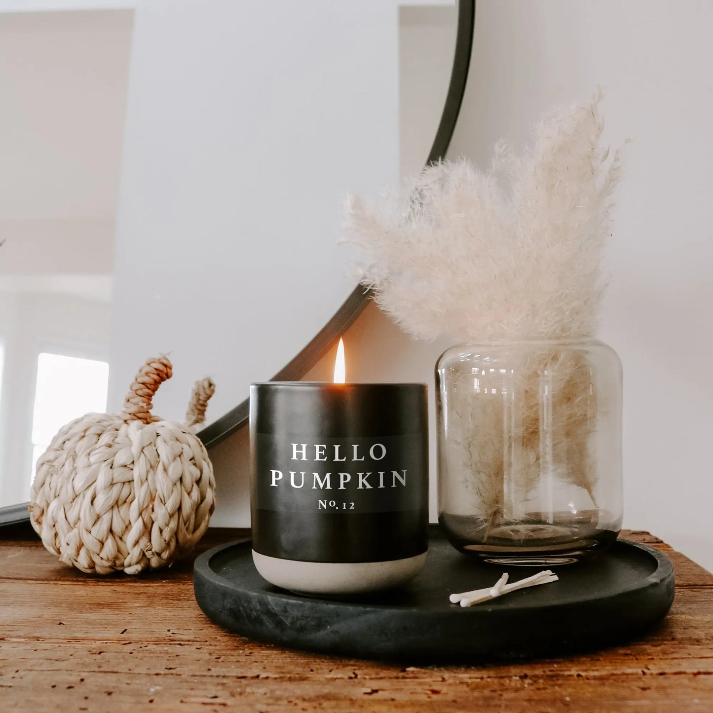 hello pumpkin black candle